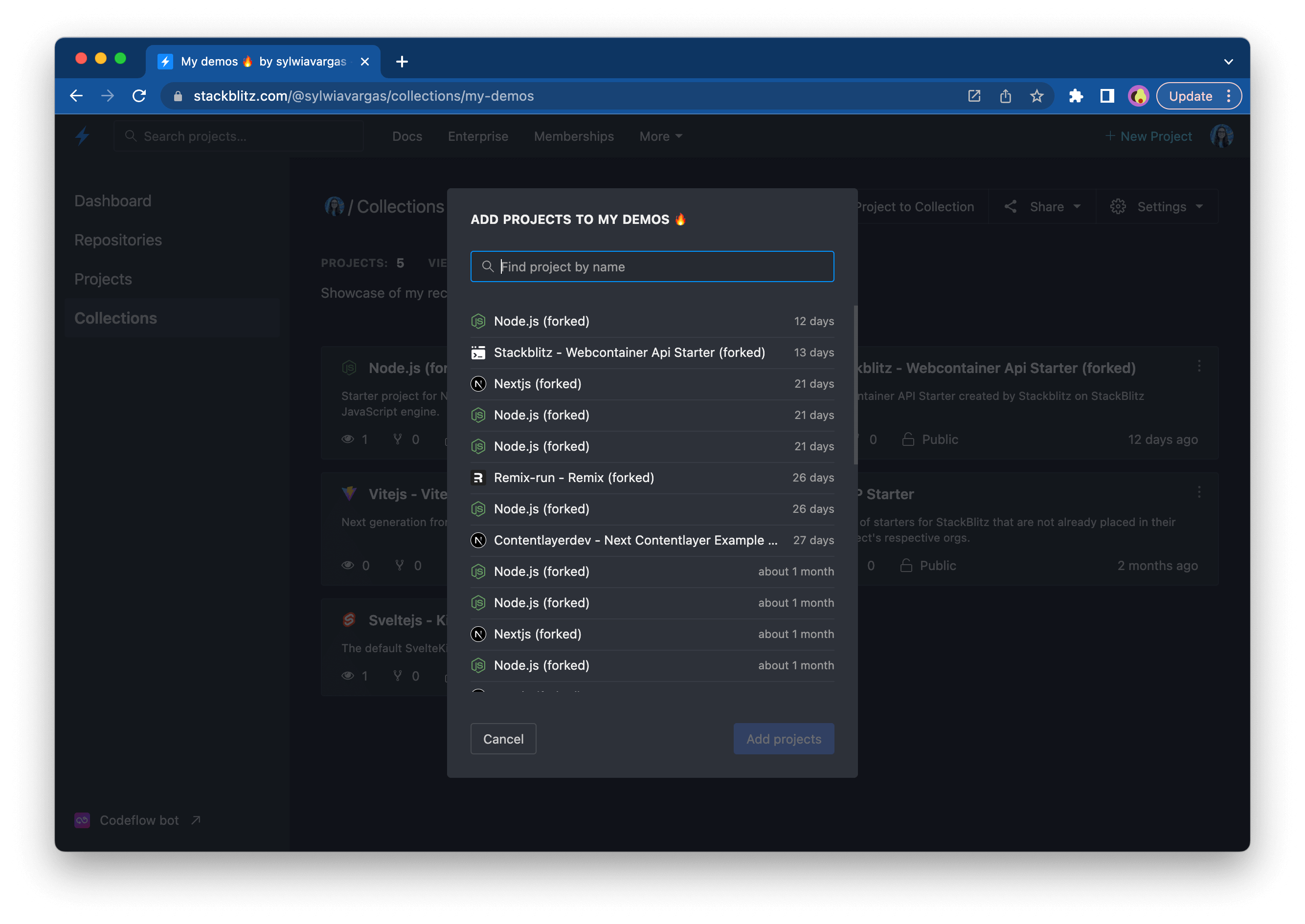 Adding projects to a Collection