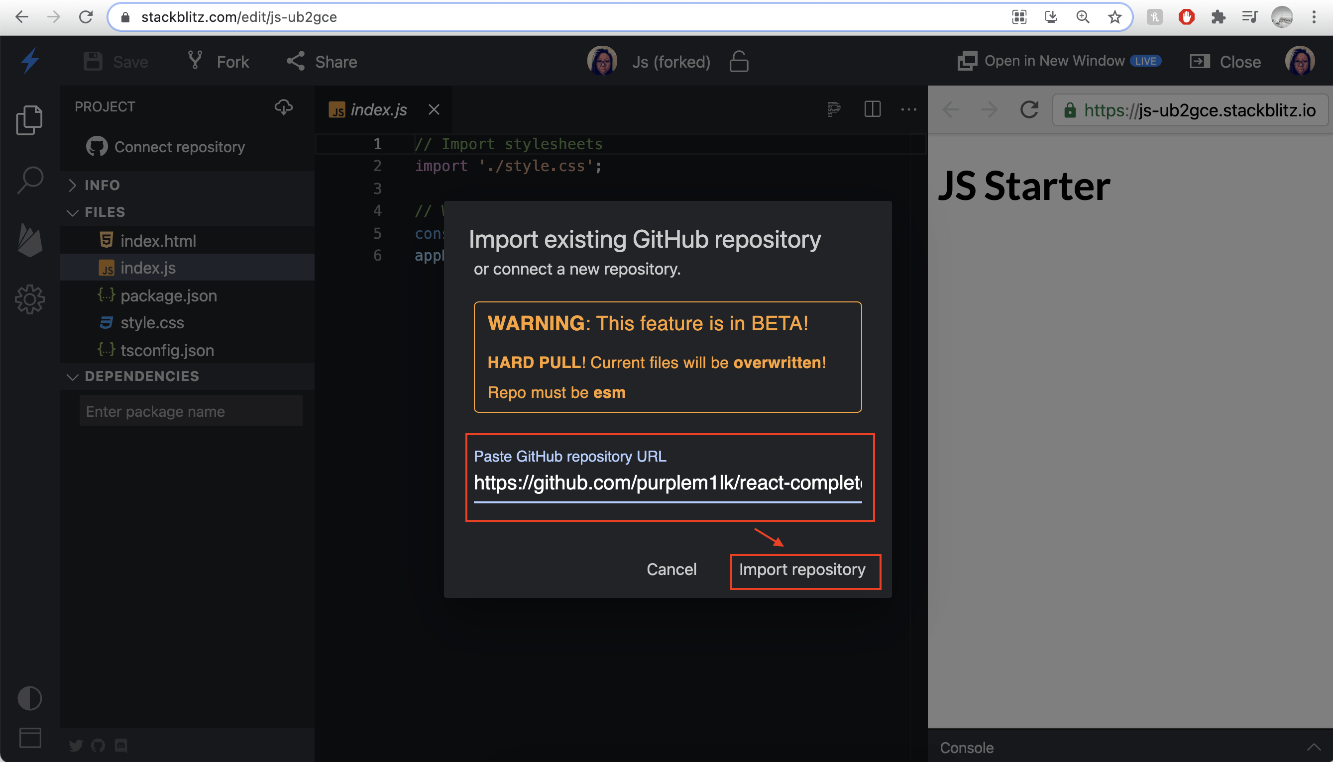 Paste GitHub repository URL to import