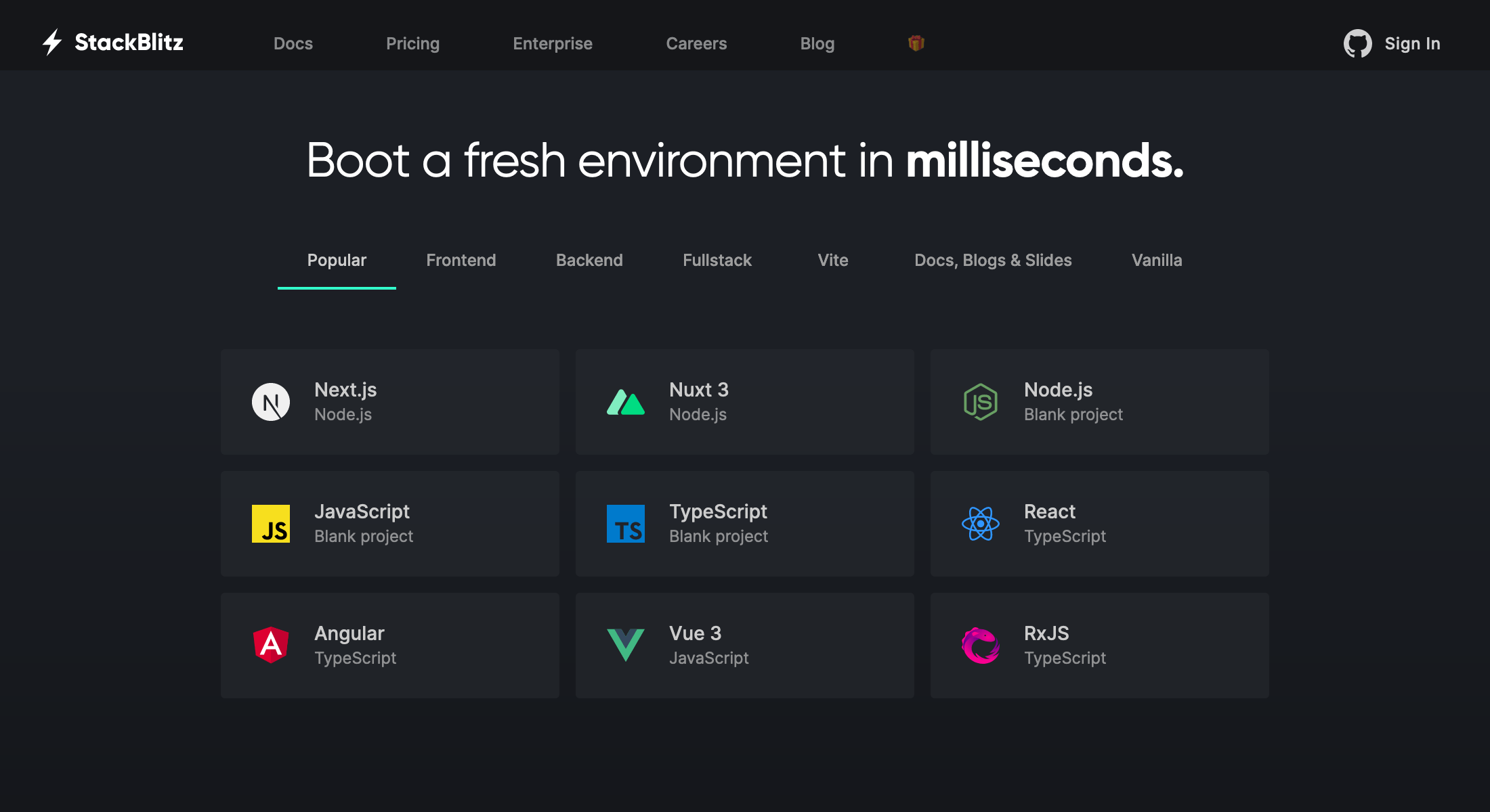 Available project starters